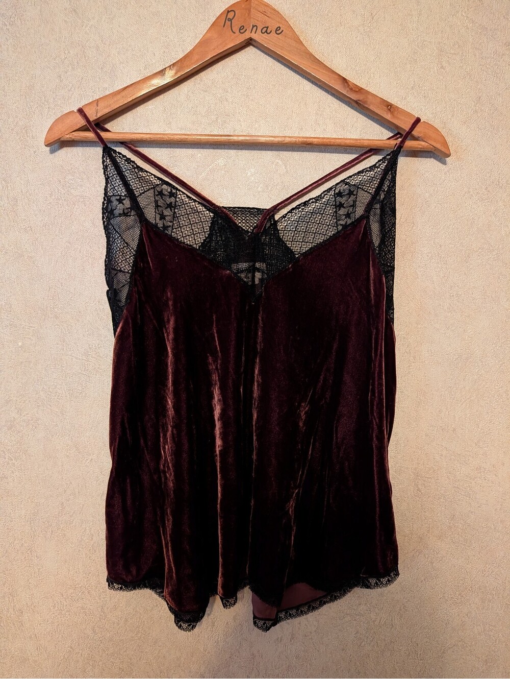 ZADIG & VOLTAIRE brown velvet lace trip tank top sz S - Picture 3 of 7